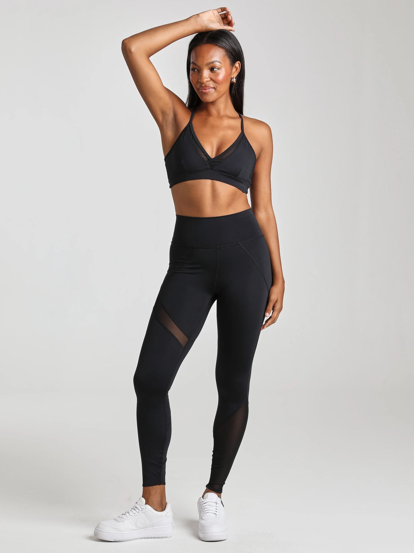 V - Neck Mesh Panel Bra - Black | Losano | Evolve Fit Wear