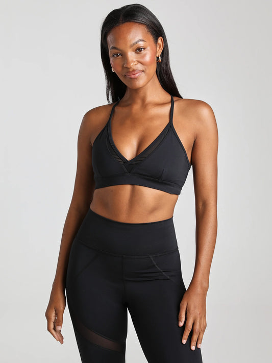 V - Neck Mesh Panel Bra - Black | Losano | Evolve Fit Wear