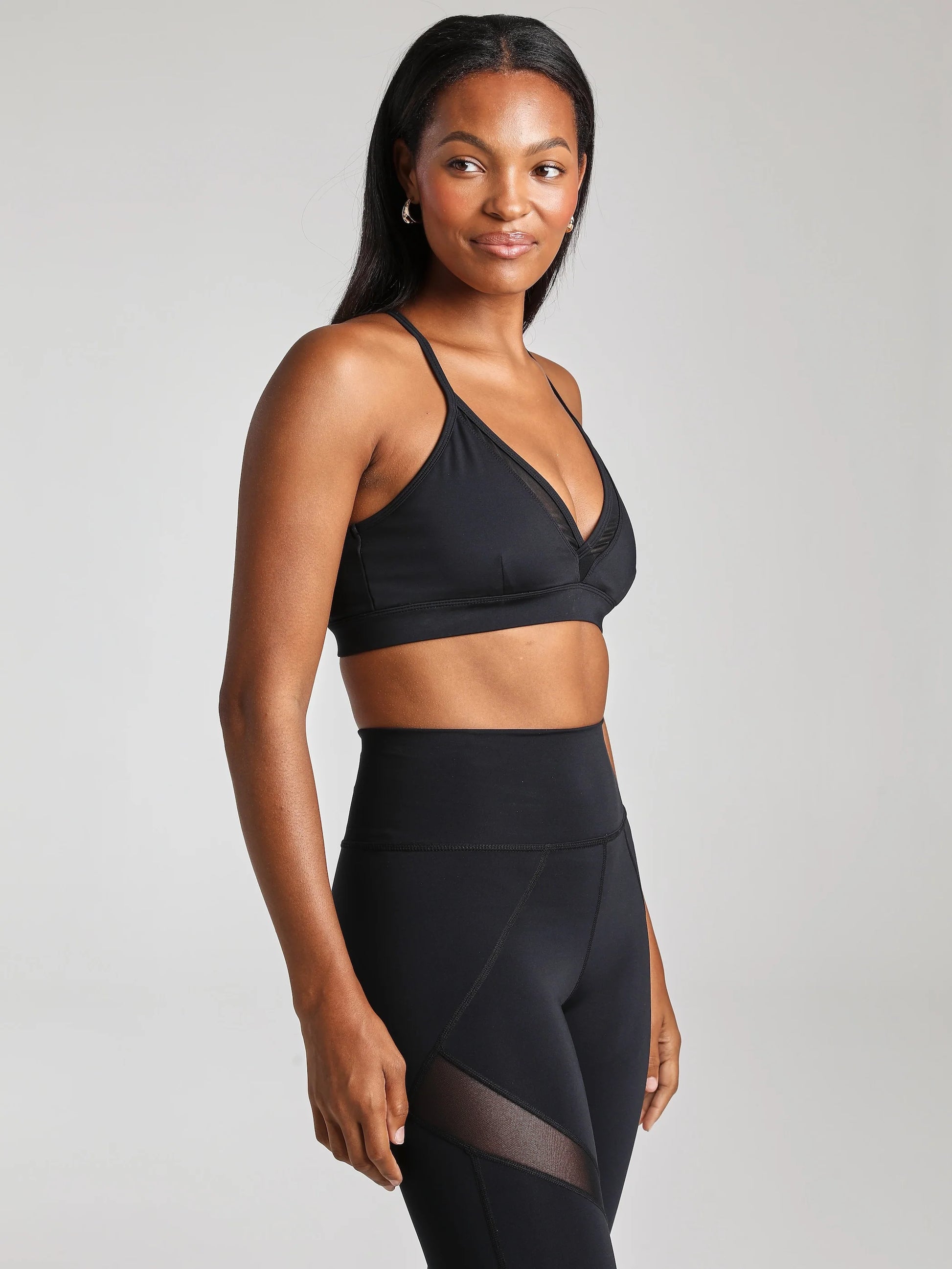 V - Neck Mesh Panel Bra - Black | Losano | Evolve Fit Wear