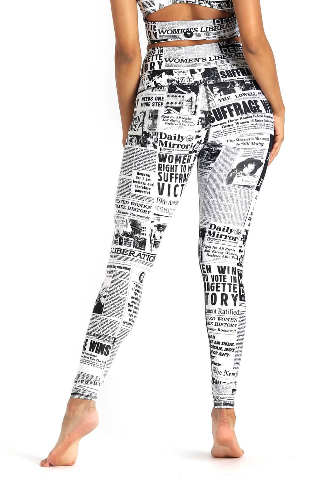 Feminist News Printed Yoga Leggings | Yoga Democracy | Evolve Fit Wear