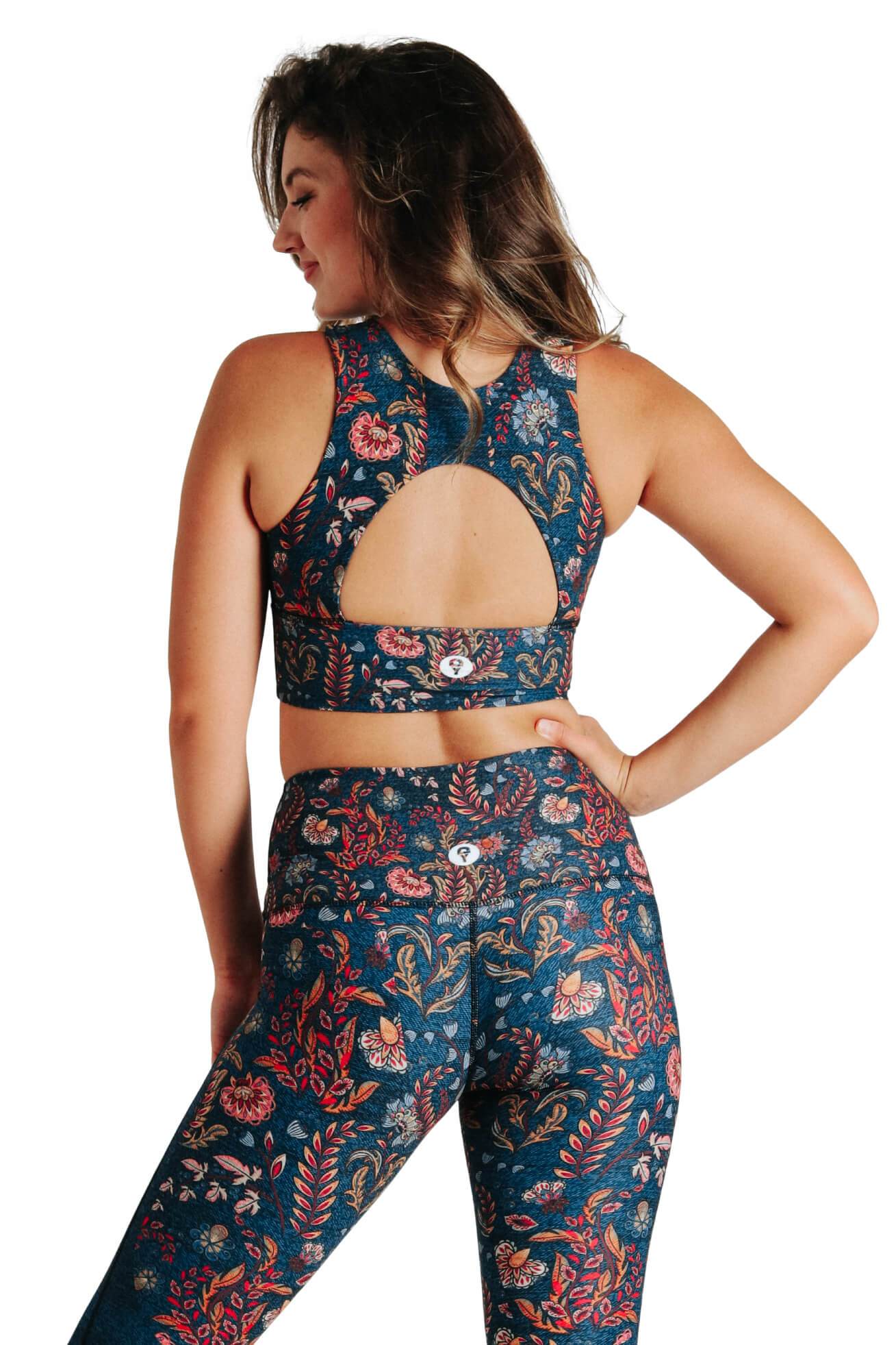 Free Range Sports Bra in Festival Denim | Yoga Democracy | Evolve Fit Wear