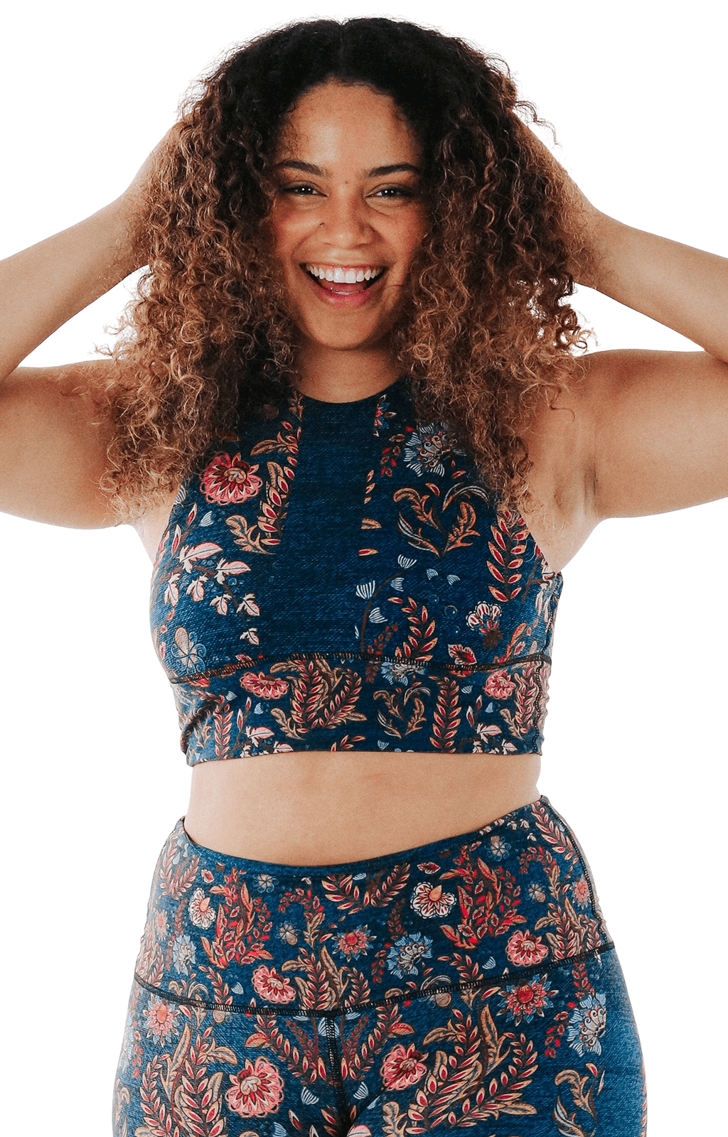Free Range Sports Bra in Festival Denim | Yoga Democracy | Evolve Fit Wear