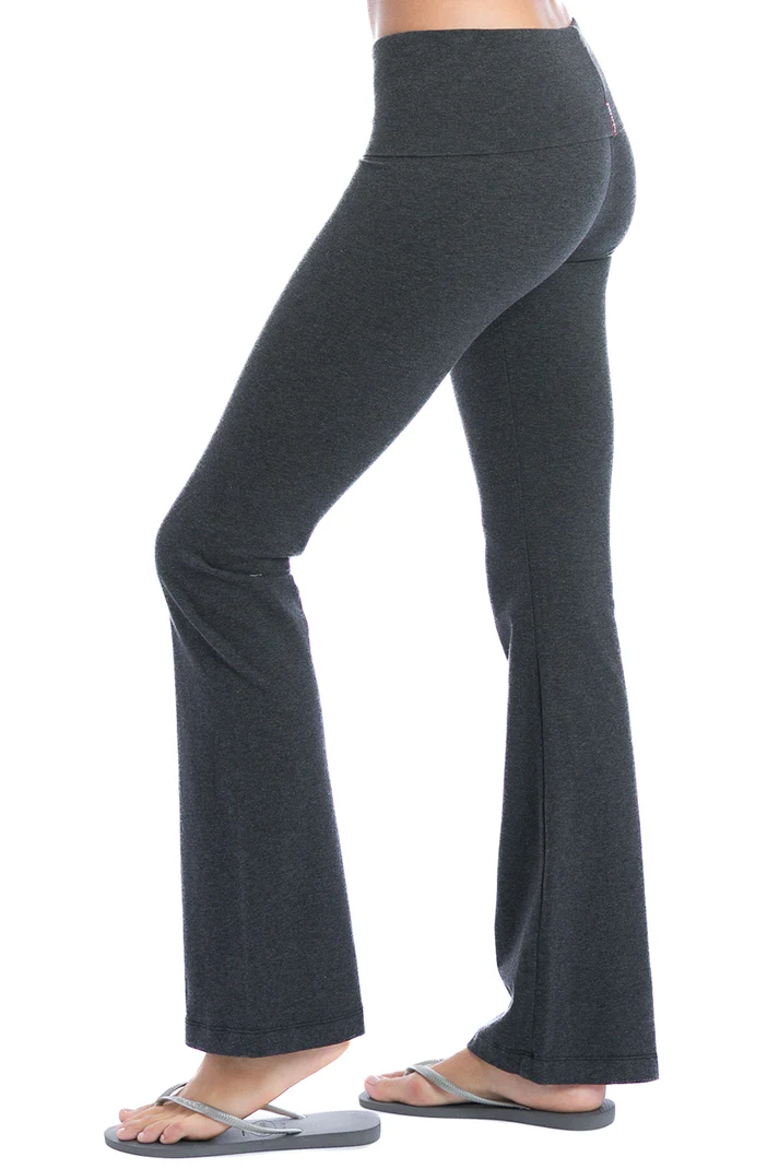 Stylish Rolldown Boot Cut Pants with Flare Hem - Dark Charcoal Heather Grey
