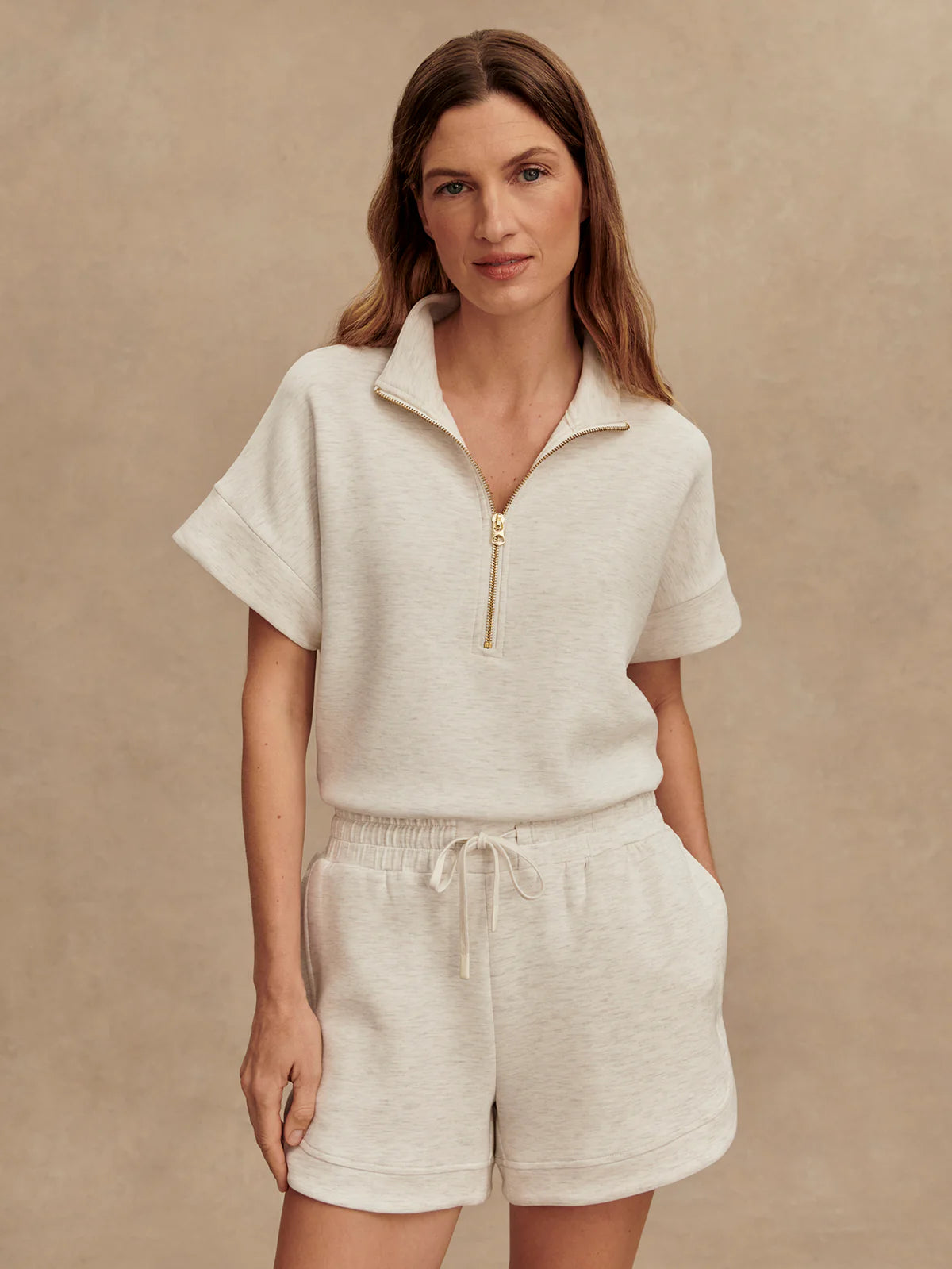 Ollie High Rise Shorts For Activewear - Ivory Marl