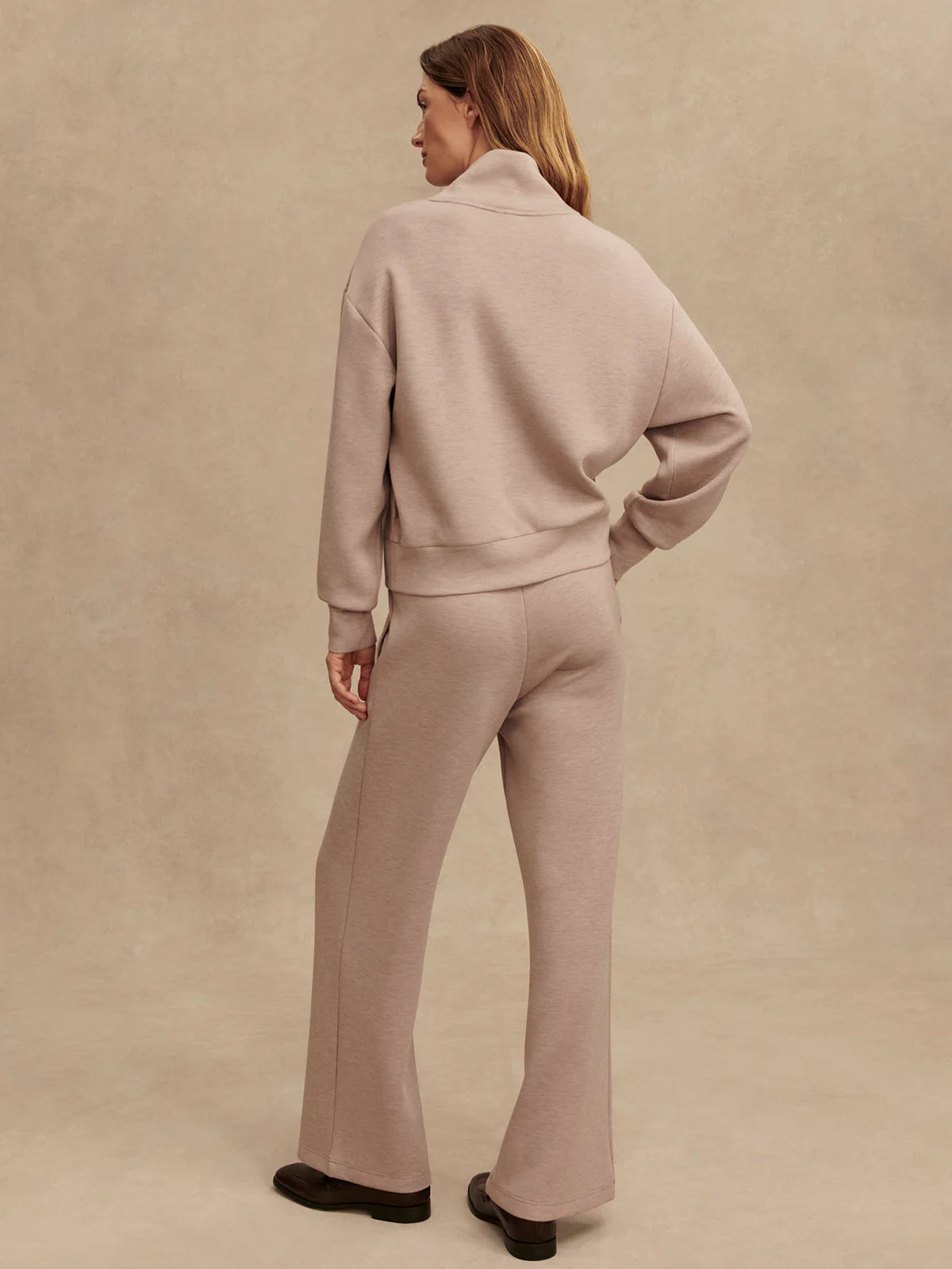 Davidson Sweat - Taupe Marl | Half Zip Relaxed Fit Sweatshirt