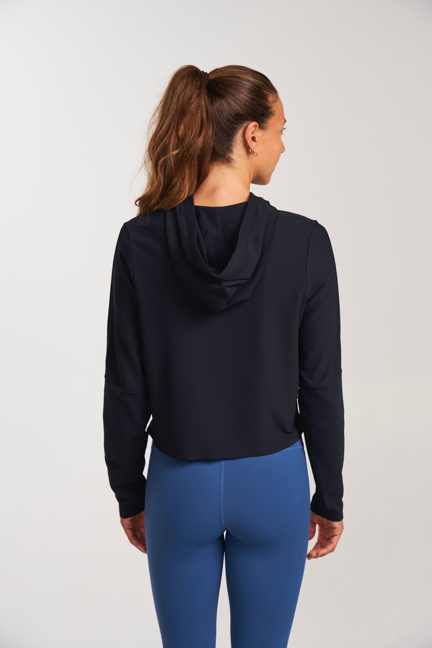 ALTRN Ribbed Textured Pullover Hoodie with Zip Pockets - Black