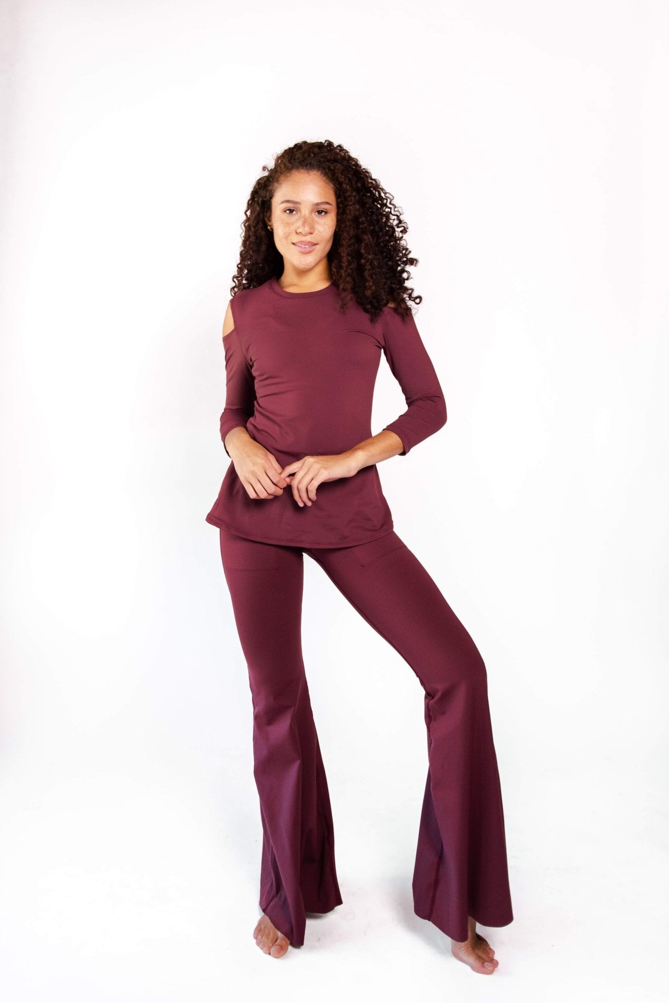 Open Shoulder Top in Maroon | Yoga Democracy | Evolve Fit Wear