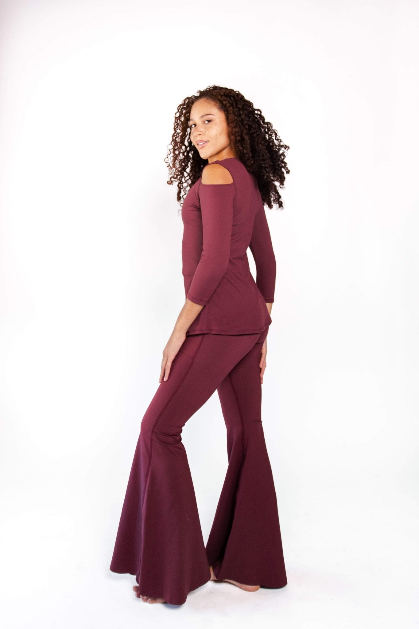 Open Shoulder Top in Maroon | Yoga Democracy | Evolve Fit Wear