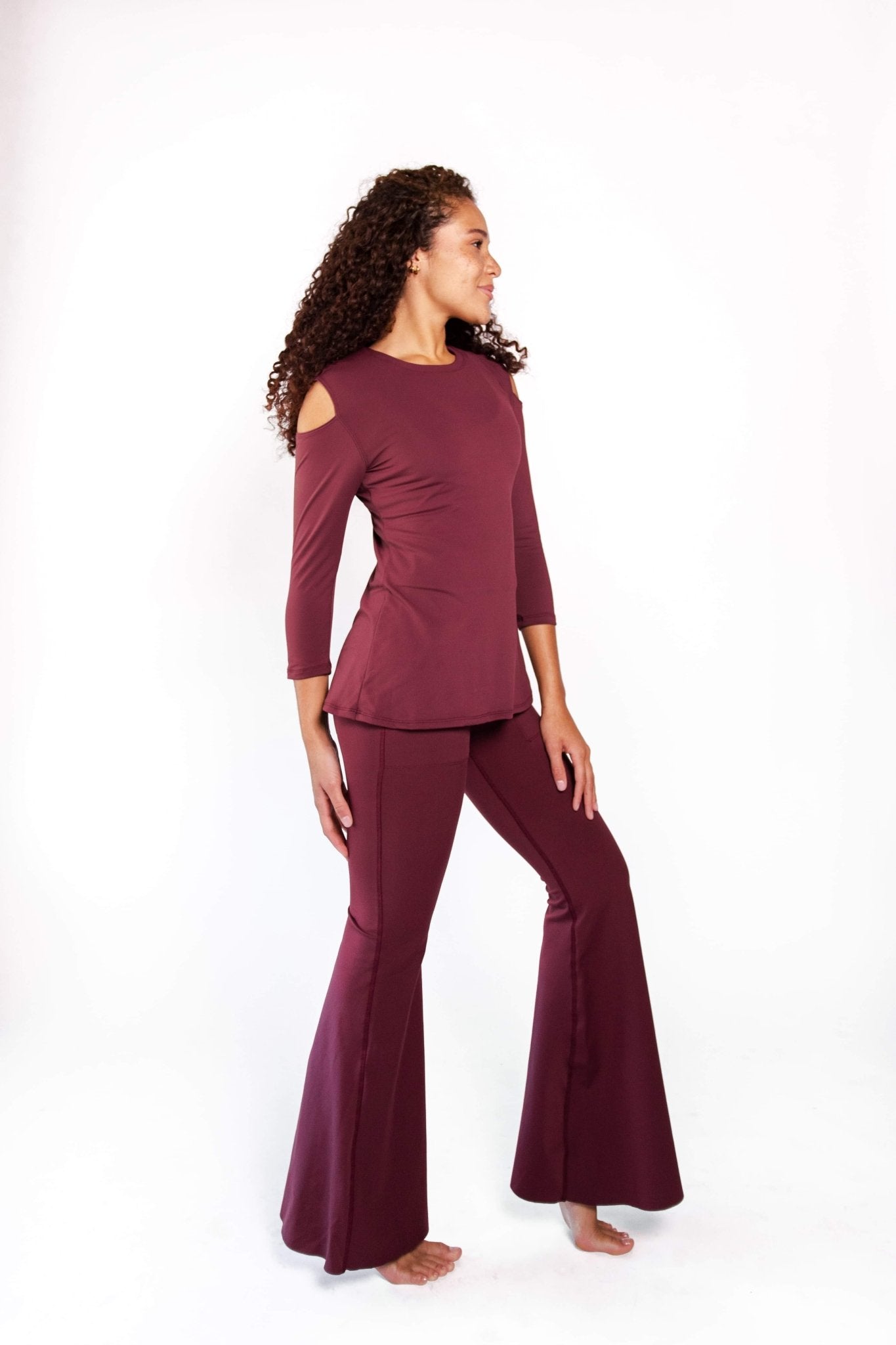 Open Shoulder Top in Maroon | Yoga Democracy | Evolve Fit Wear