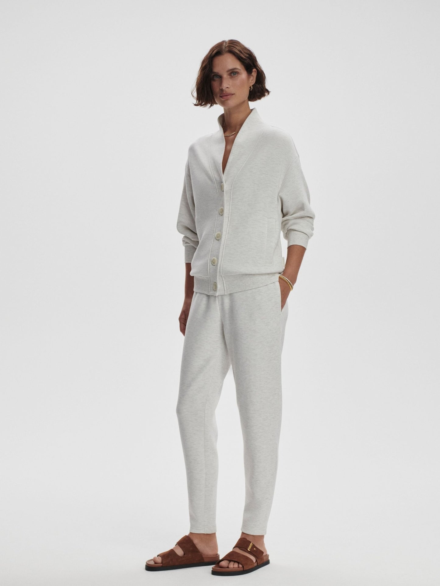 Varley Celeste Button Through Sweat - Ivory Marl | Varley | Evolve Fit Wear