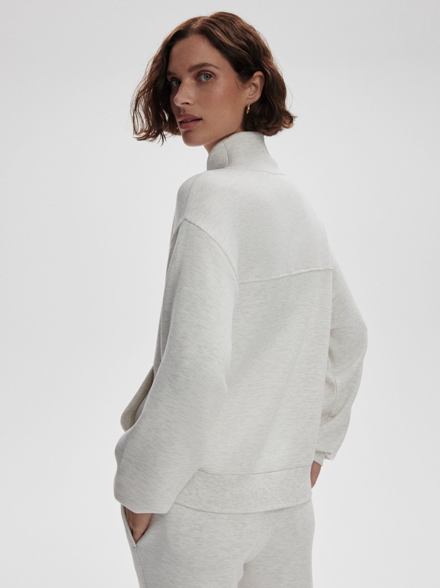 Varley Celeste Button Through Sweat - Ivory Marl | Varley | Evolve Fit Wear