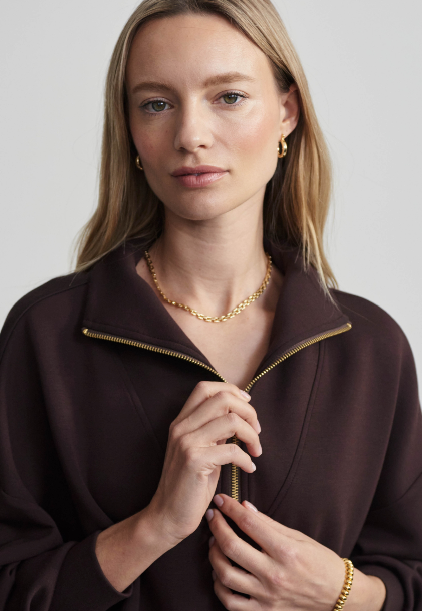 Hawley Half-Zip Sweat - Coffee Bean | Relaxed Fit Sweatshirt