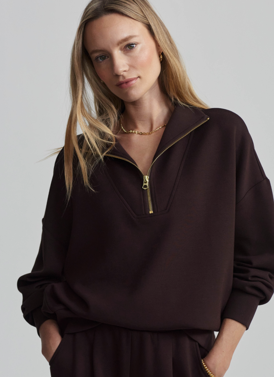 Hawley Half-Zip Sweat - Coffee Bean | Relaxed Fit Sweatshirt