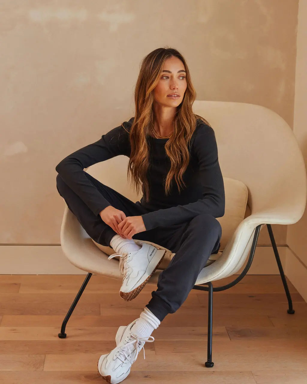 Serene Rib Long Sleeves Top - Black | Buttery-Soft