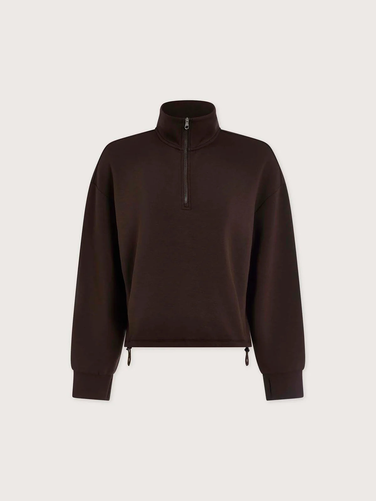 Sian Cropped Half Zip Pullover Sweatshirt - Coffee Bean | Evolve Fit Wear