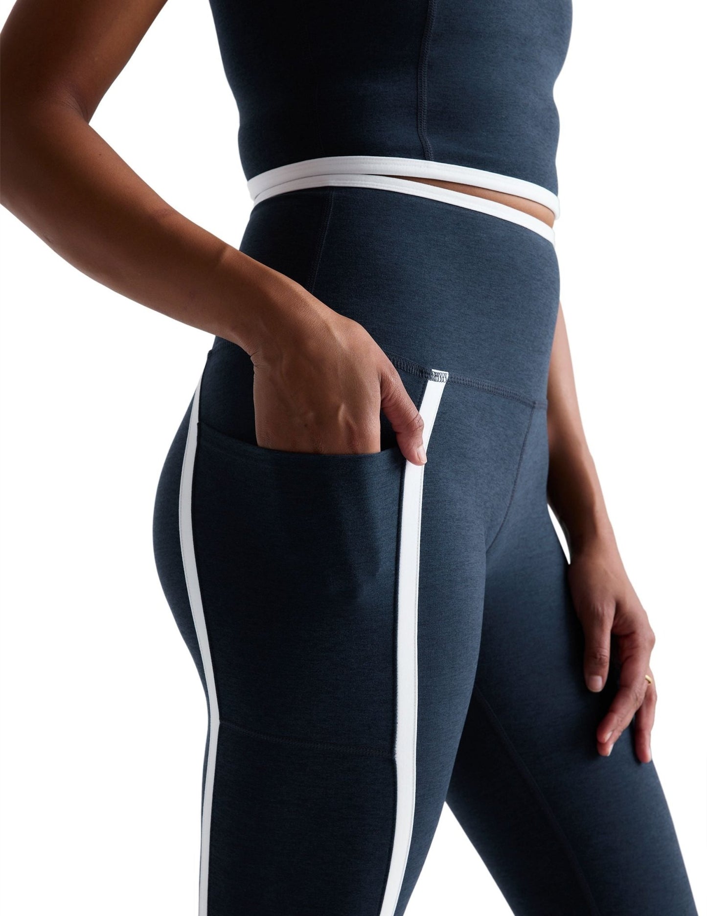Beyond Yoga New Moves Midi Legging Nocturnal Navy - White | Beyond Yoga | Evolve Fit Wear