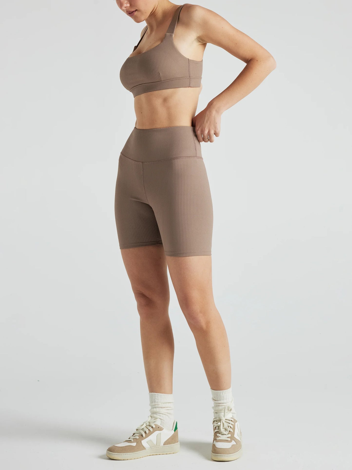 Renew Rib Square Neck Bra - Pine Bark | Losano | Evolve Fit Wear