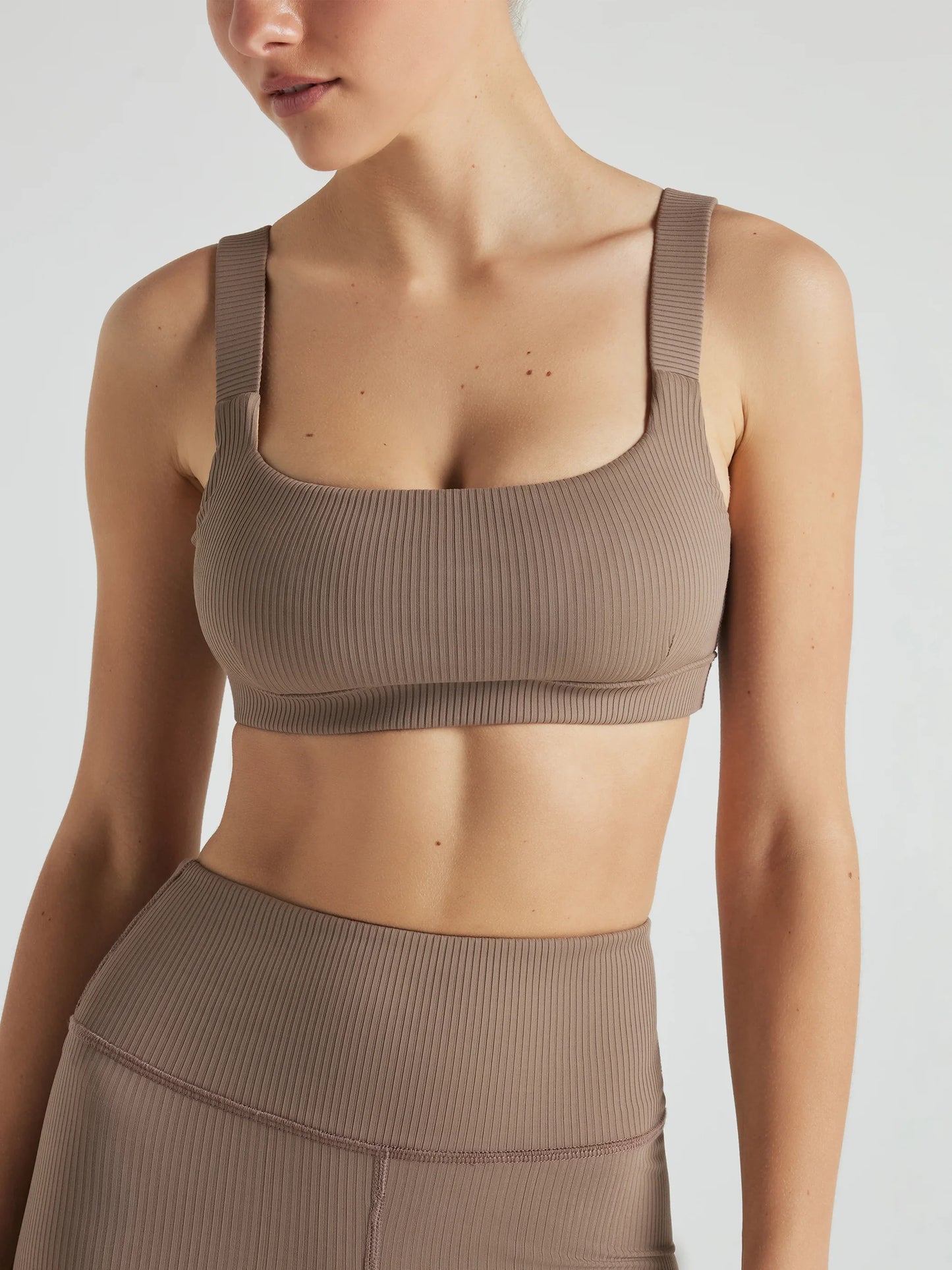 Renew Rib Square Neck Bra - Pine Bark | Losano | Evolve Fit Wear