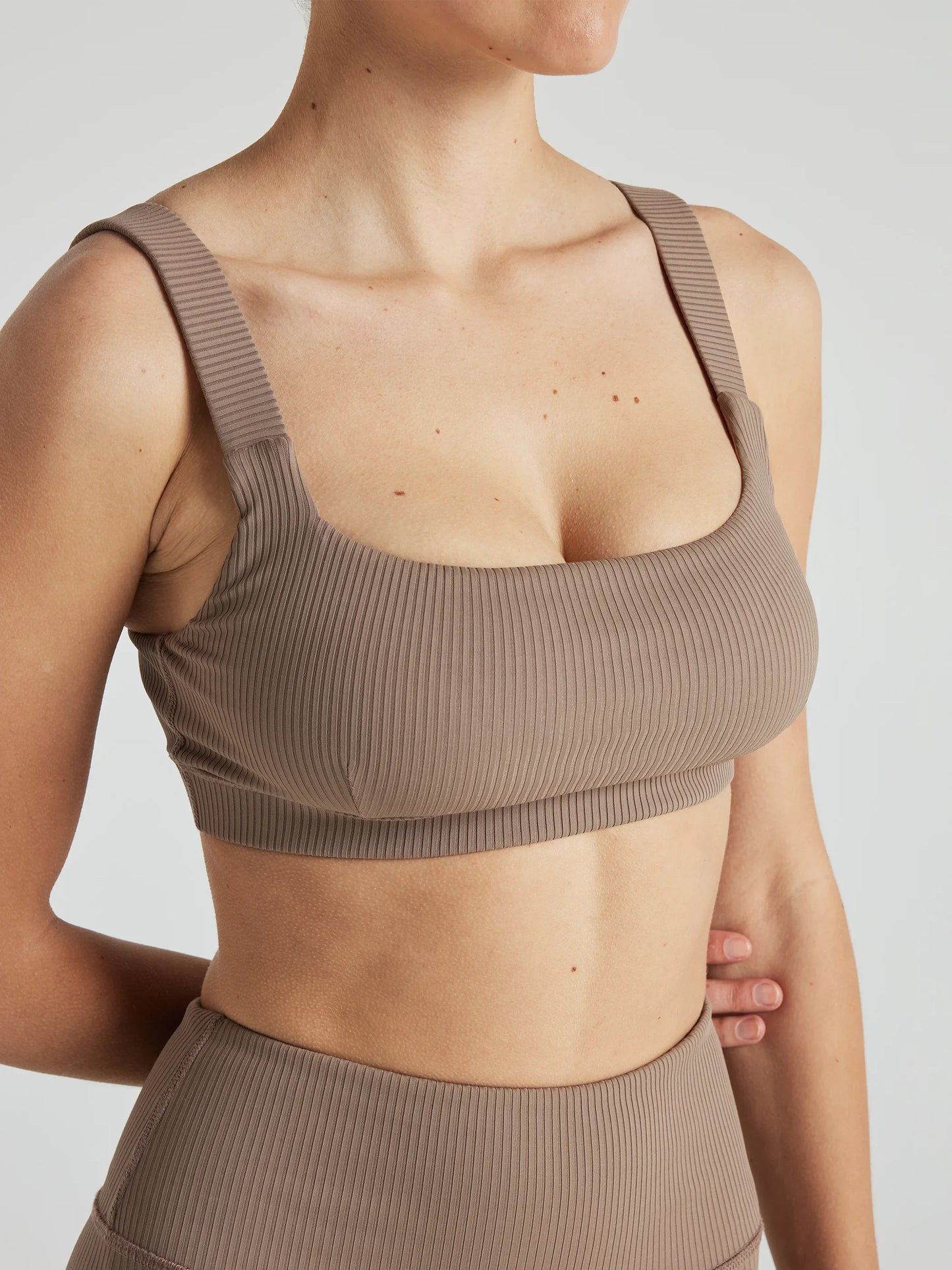 Renew Rib Square Neck Bra - Pine Bark | Losano | Evolve Fit Wear