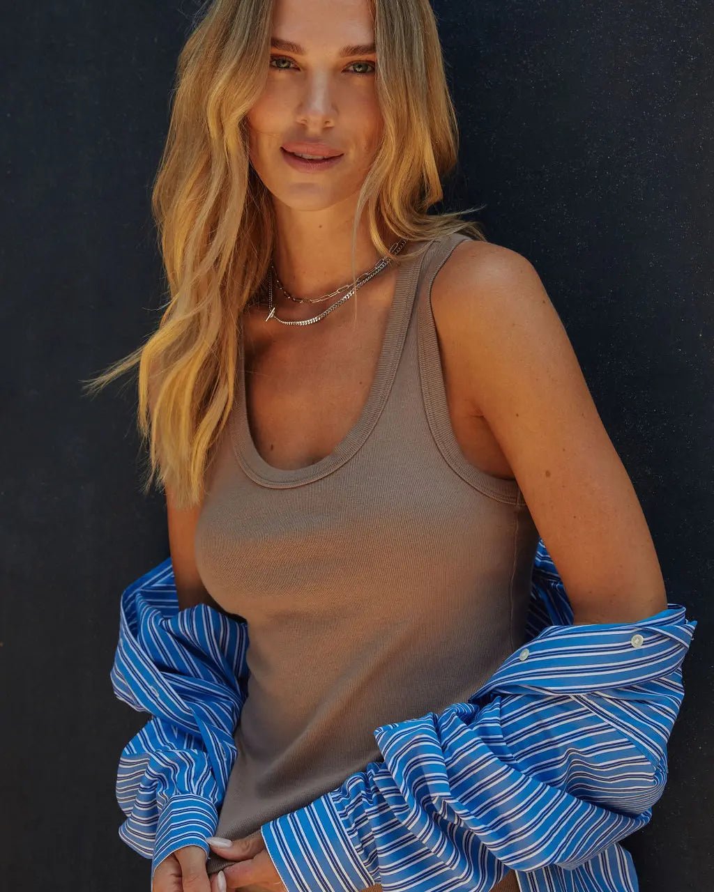 Effortless Comfort & Style Serene Rib Racerback Tank - Pine Bark | Losano | Evolve Fit Wear