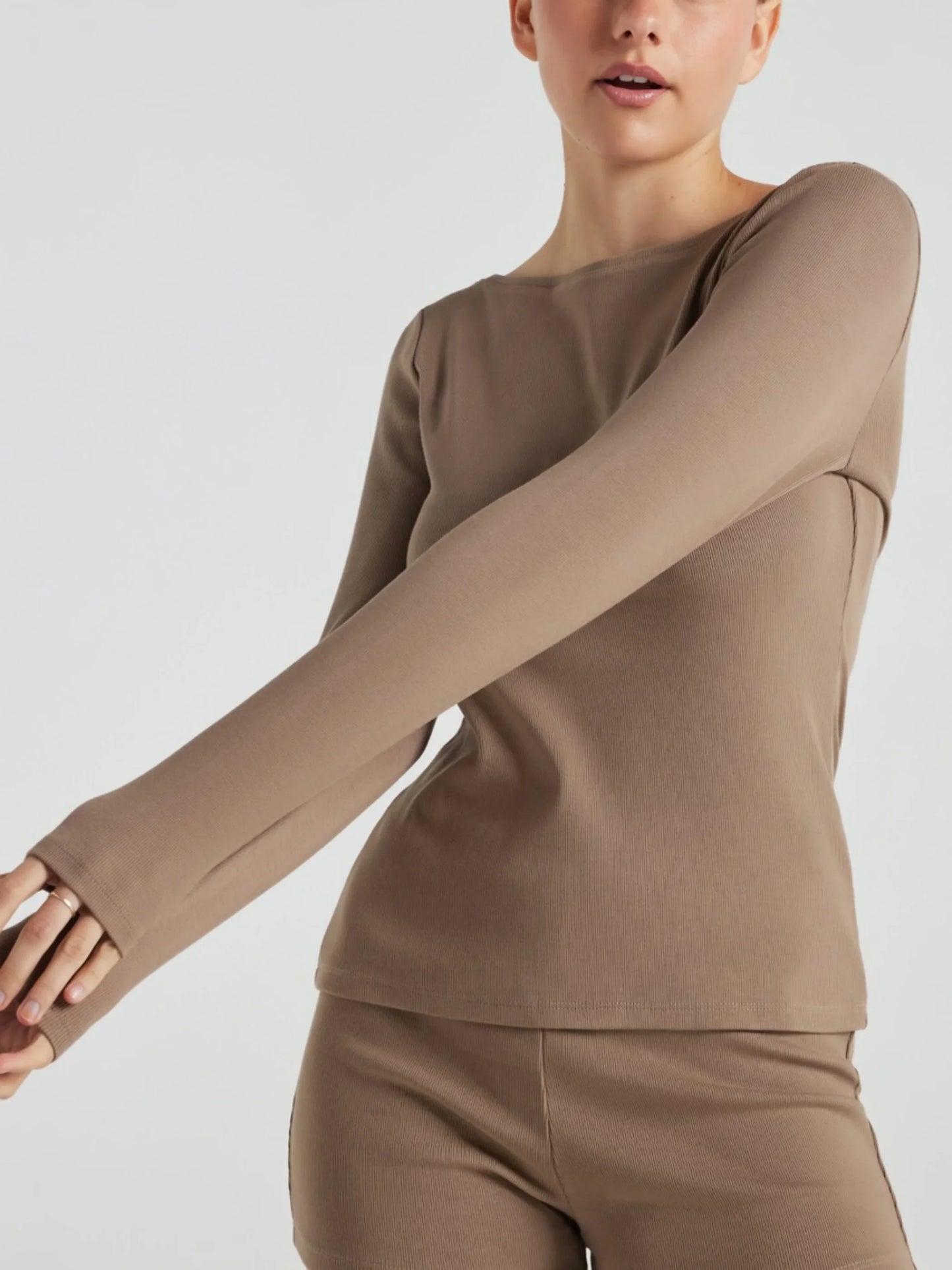 Serene Rib Long Sleeve Top - Pine Bark | Losano | Evolve Fit Wear