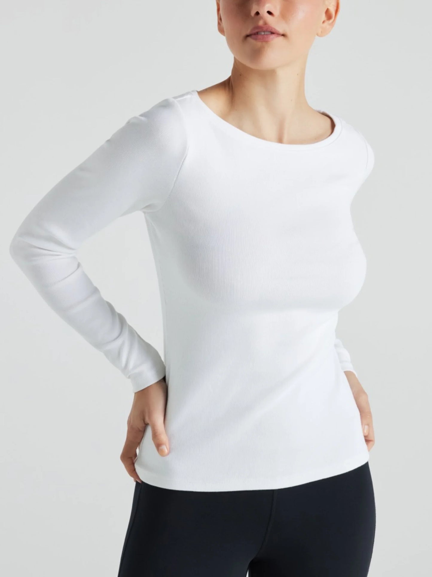 Serene Rib Long Sleeve Top - Snow White | Losano | Evolve Fit Wear