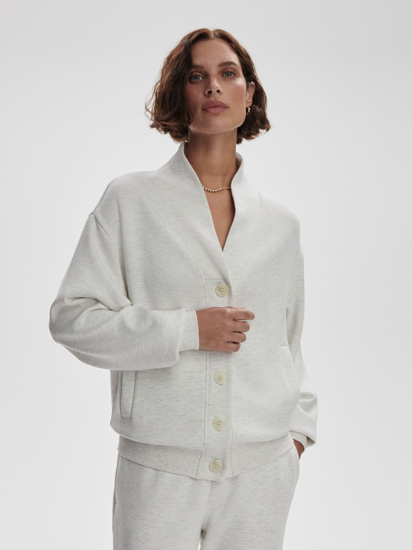 Varley Celeste Button Through Sweat - Ivory Marl | Varley | Evolve Fit Wear