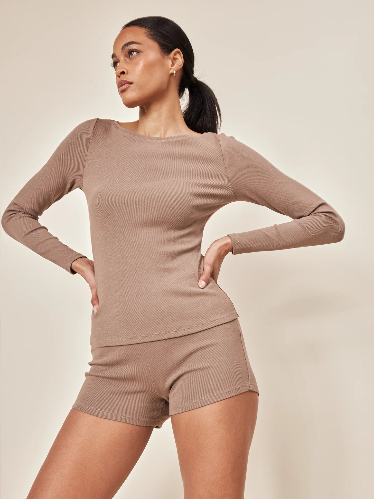 Serene Rib Long Sleeves Top - Pine Bark | Buttery - Soft | Losano | Evolve Fit Wear