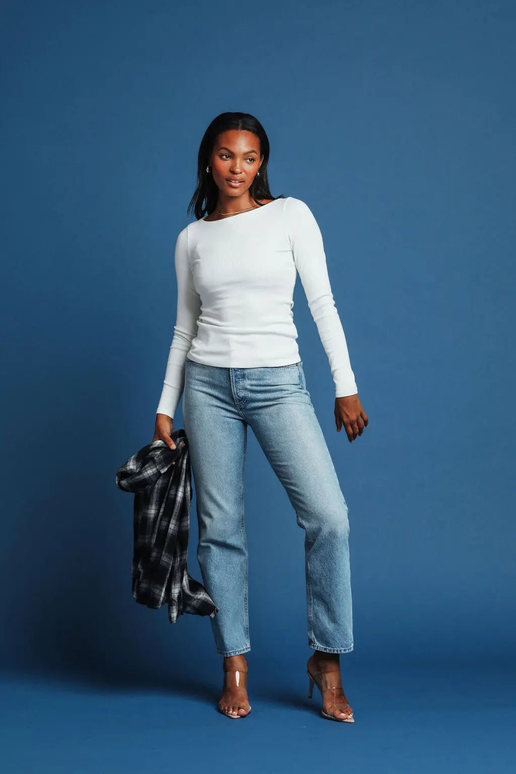 Serene Rib Long Sleeves Top - Snow White | Buttery - Soft | Losano | Evolve Fit Wear