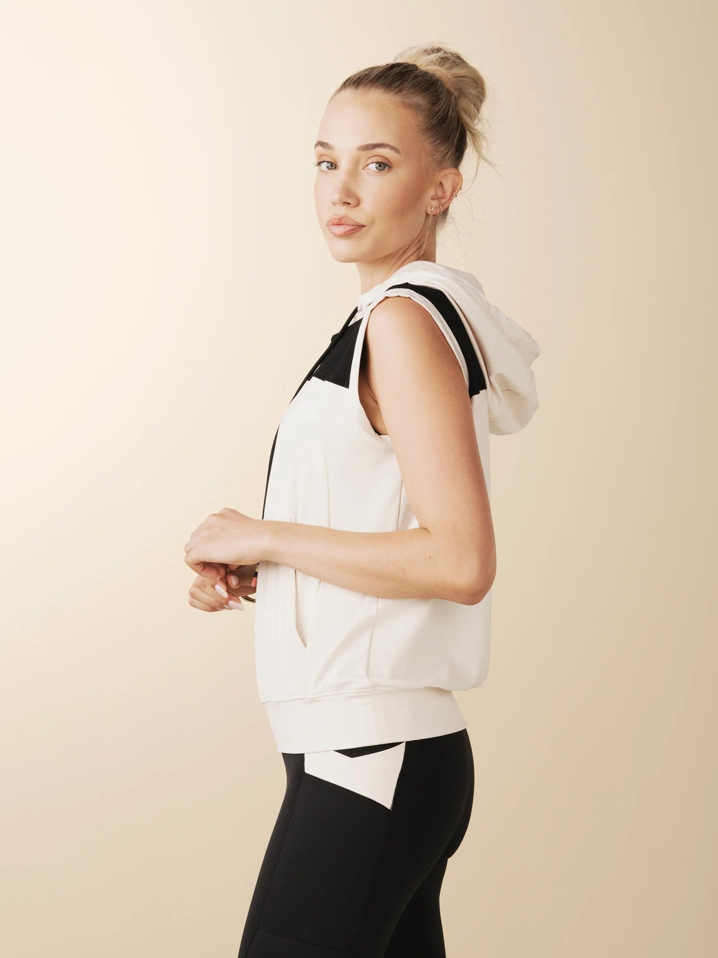 Sleeveless Warm Up Hoodie - Dune/Black | Losano | Evolve Fit Wear