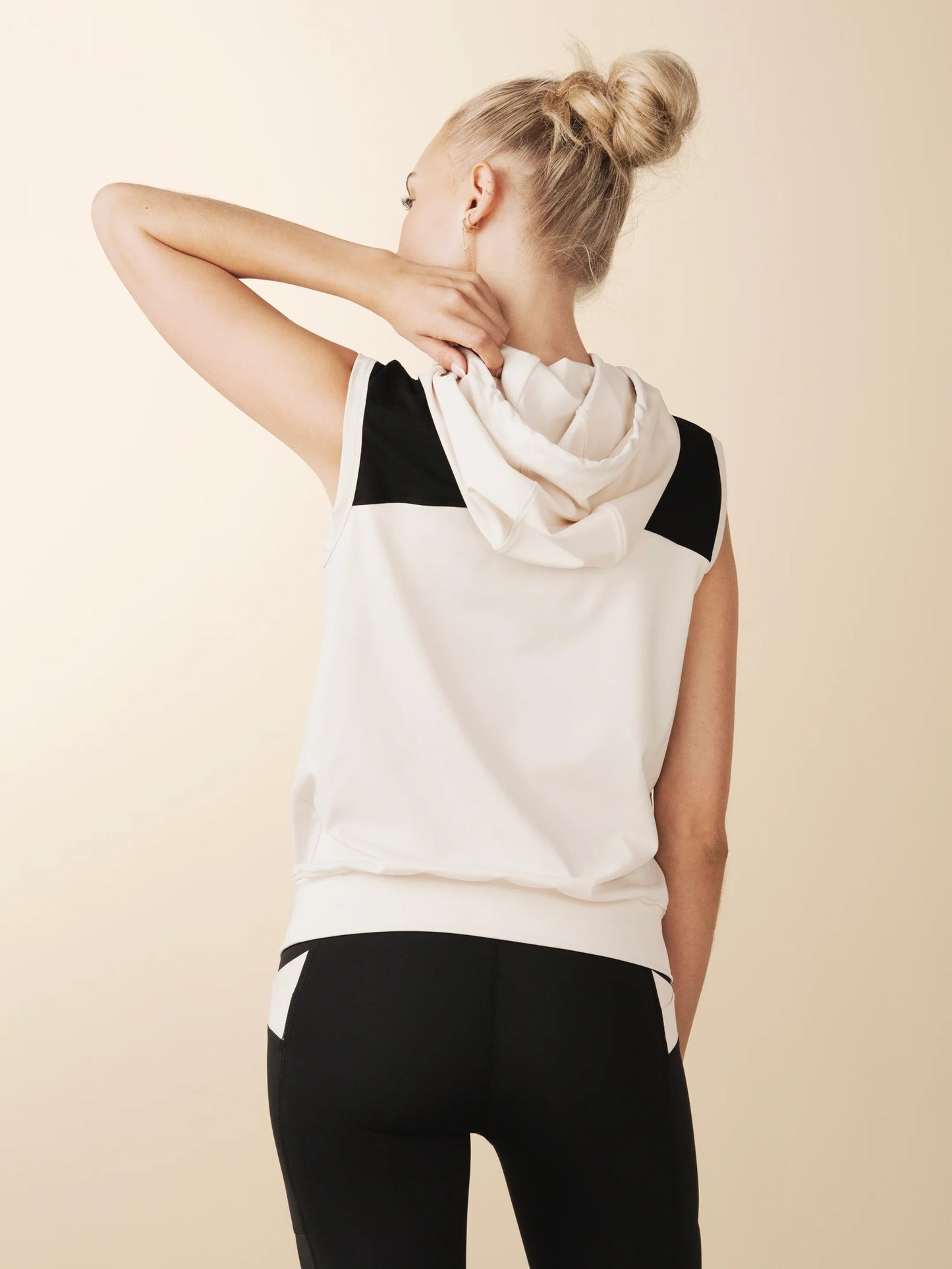 Sleeveless Warm Up Hoodie - Dune/Black | Losano | Evolve Fit Wear