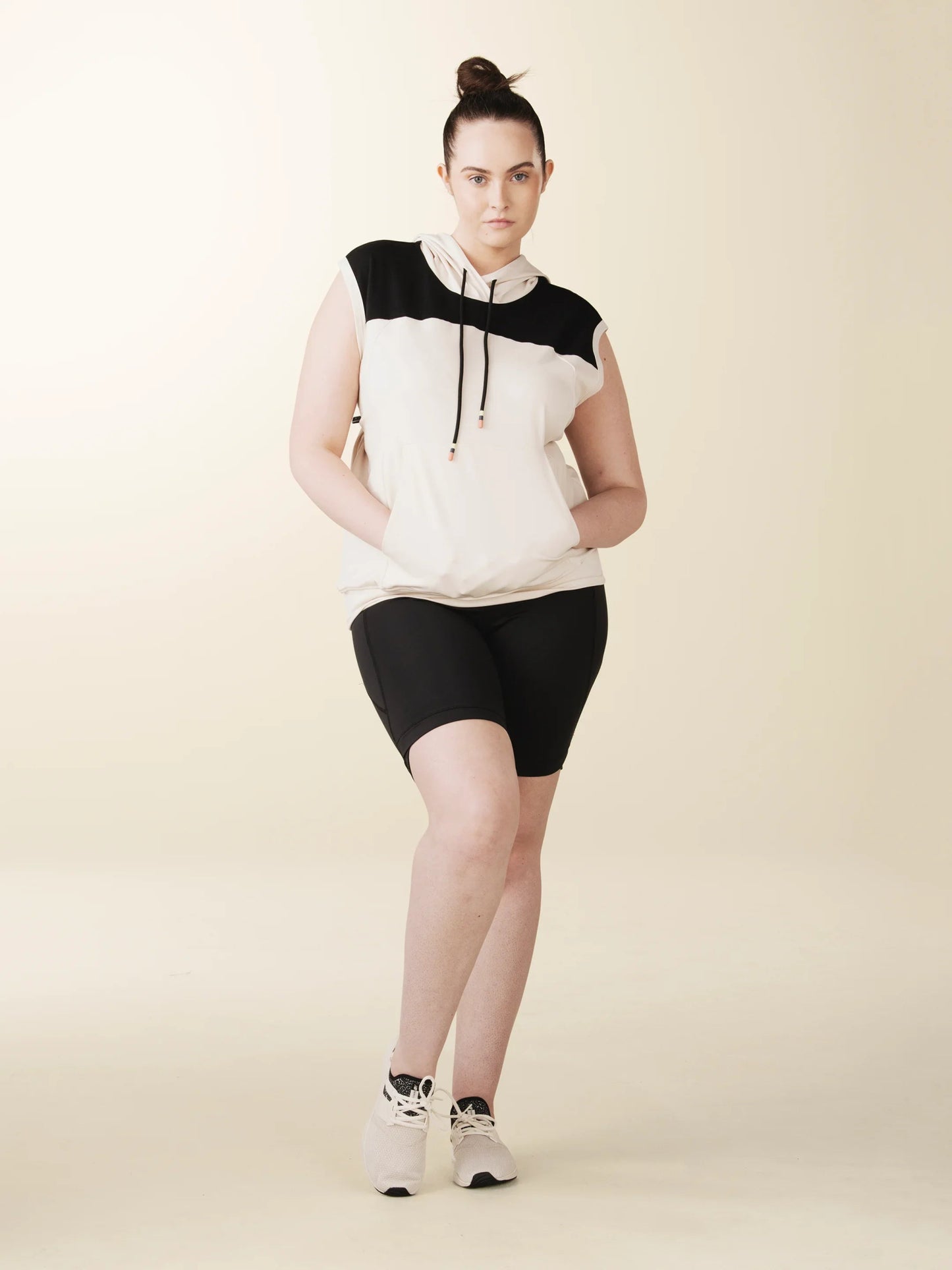 Sleeveless Warm Up Hoodie - Dune/Black | Losano | Evolve Fit Wear