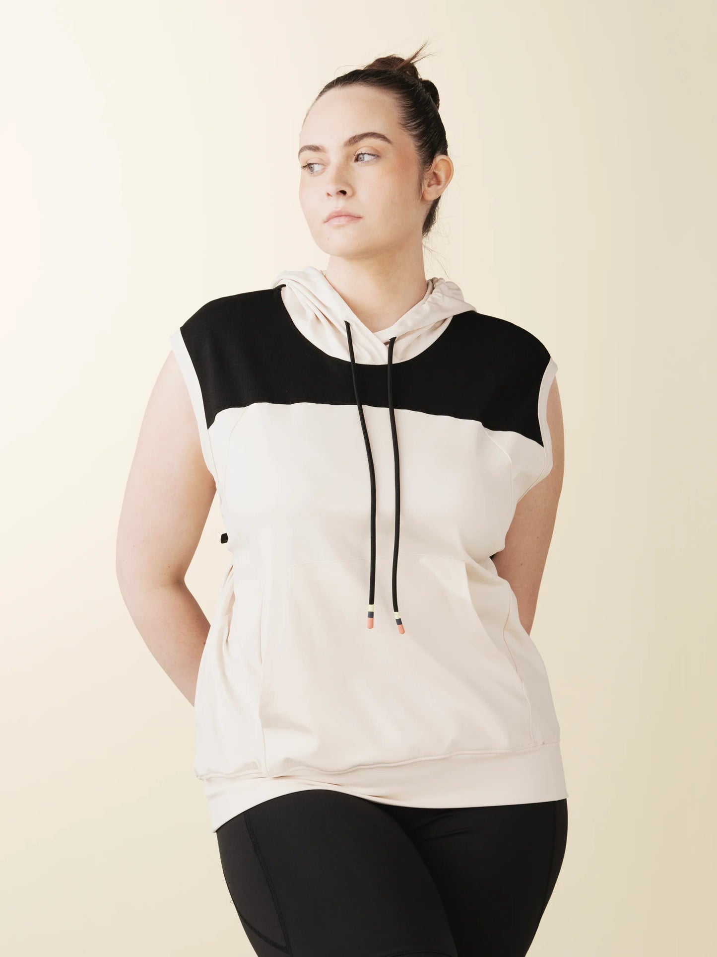 Sleeveless Warm Up Hoodie - Dune/Black | Losano | Evolve Fit Wear