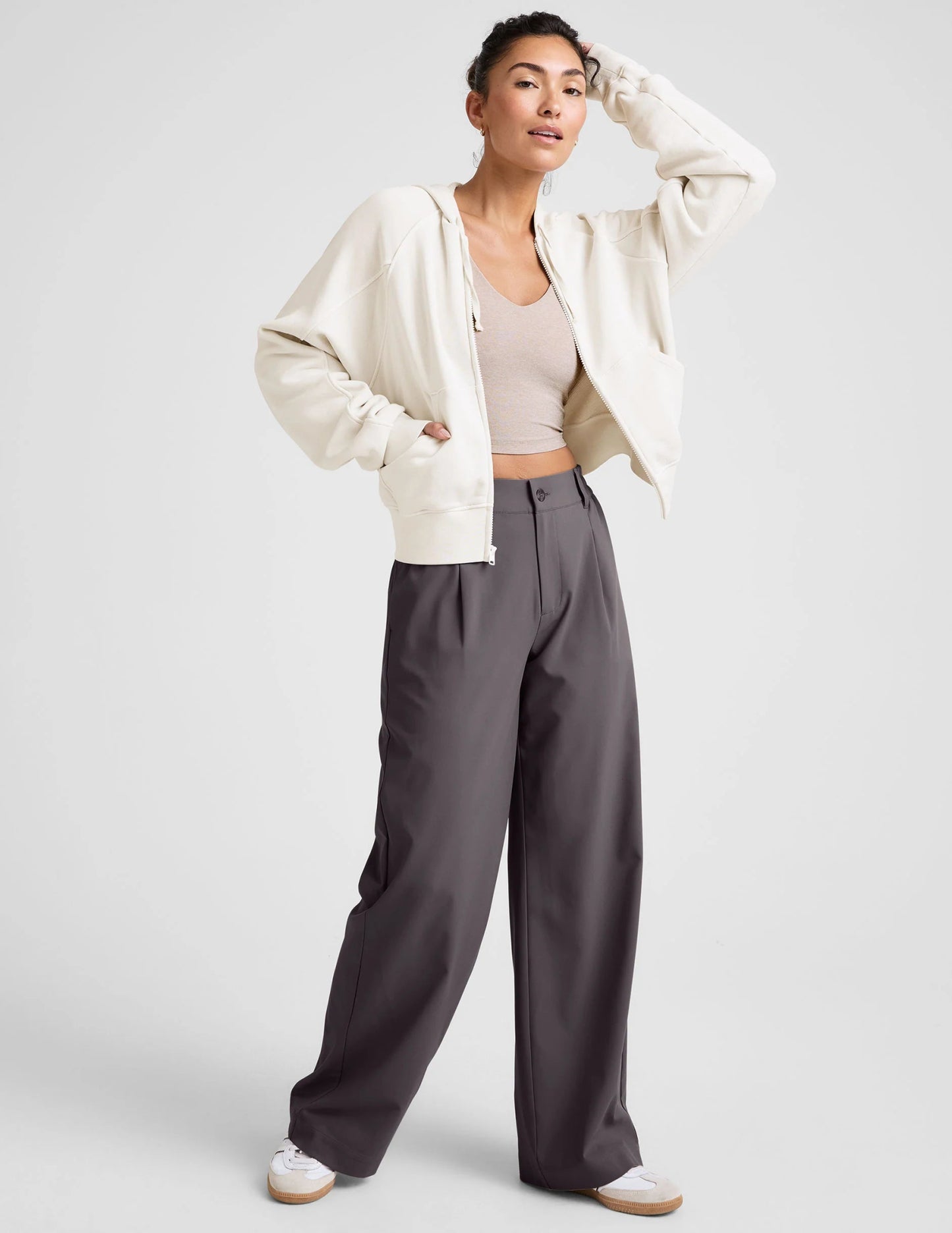 Status Wide Leg Trousers - Soft Umber | Elasticated Waistband | Beyond Yoga | Evolve Fit Wear
