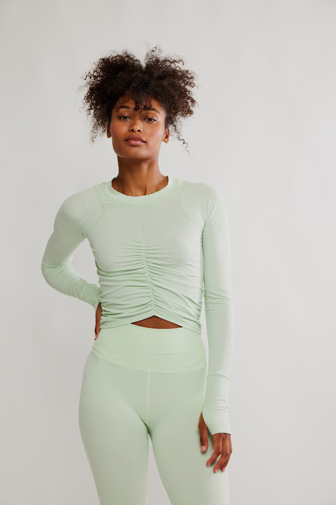 Tempo Ruched Long Sleeve Pullover Top - Cactus