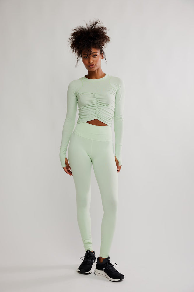 Tempo Ruched Long Sleeve Pullover Top - Cactus