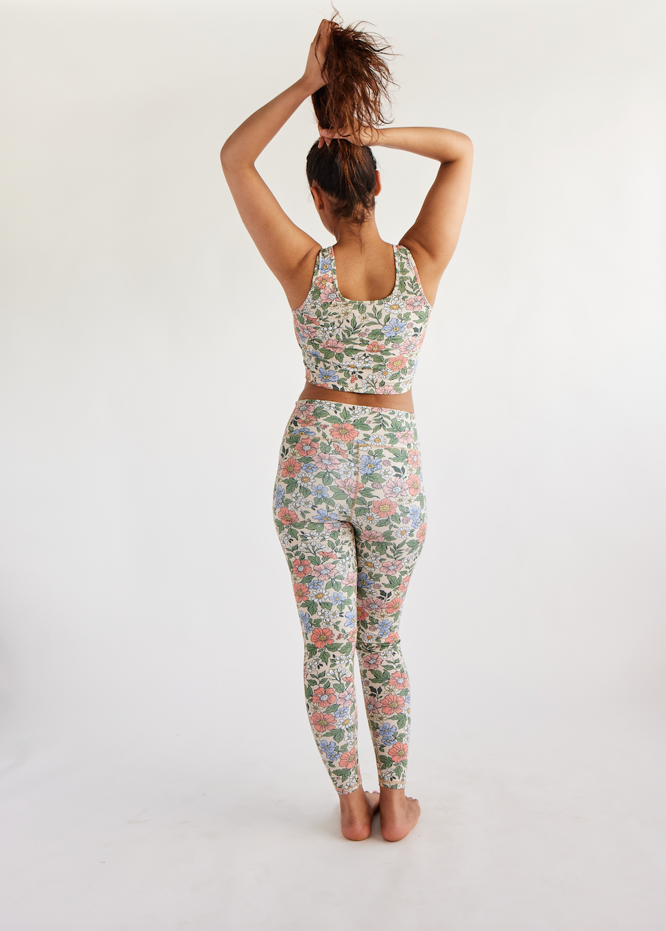 swaay, women's high waisted leggings, 82% recycled polyester, 18% spandex, floral print activewear