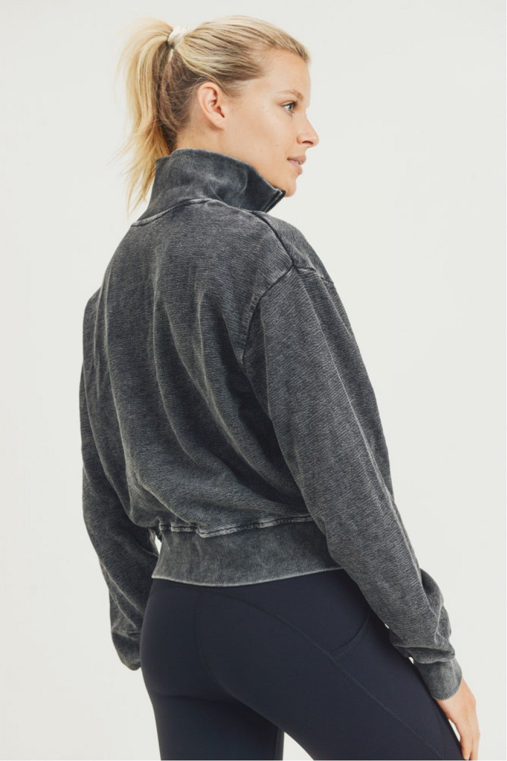 Half - Zip Jacquard Mineral - Wash Pullover with Tall Collar | Mono B | Evolve Fit Wear