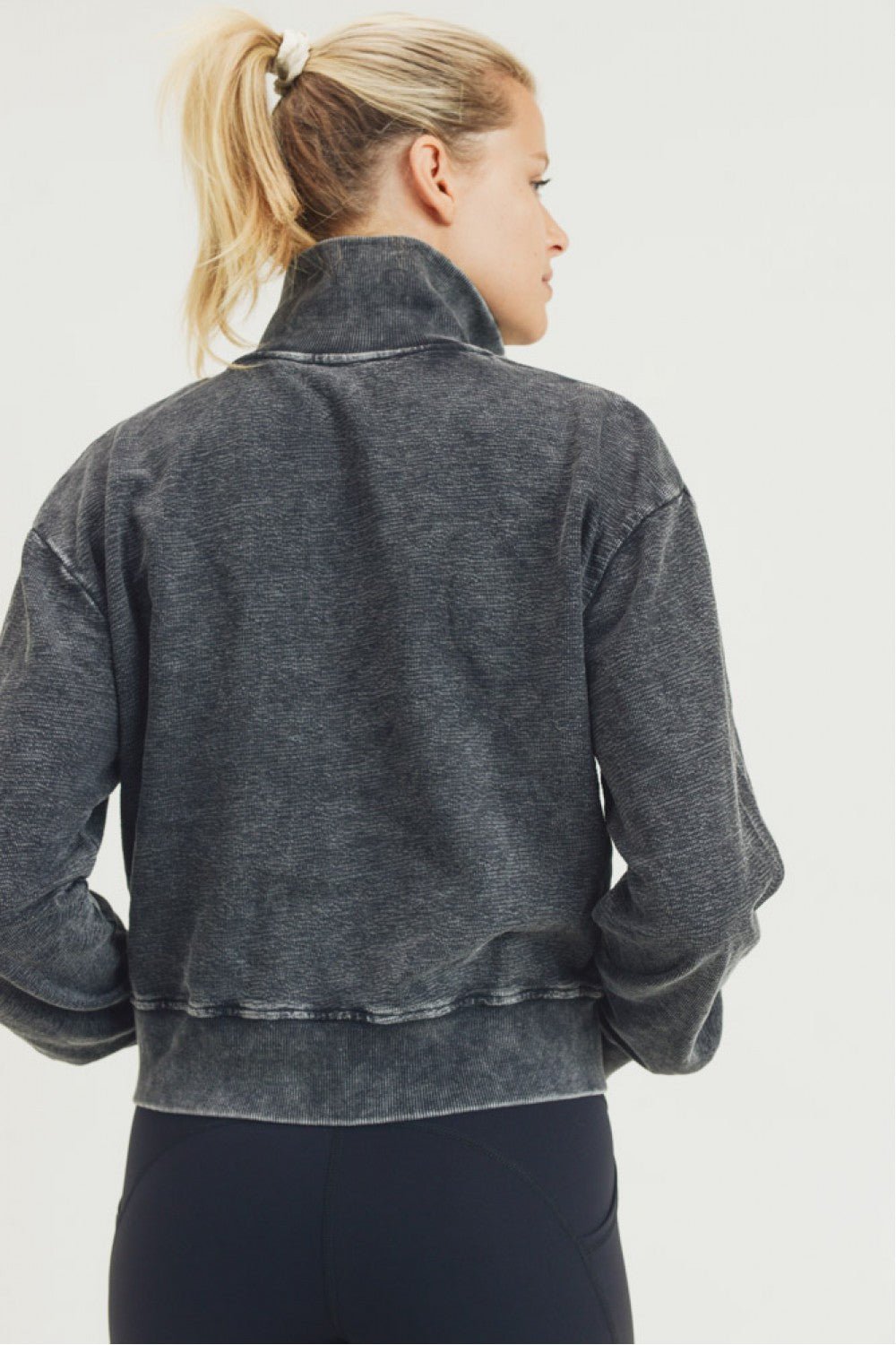 Half - Zip Jacquard Mineral - Wash Pullover with Tall Collar | Mono B | Evolve Fit Wear