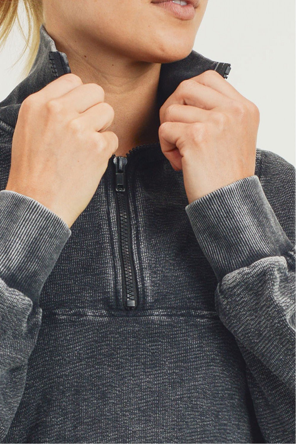 Half - Zip Jacquard Mineral - Wash Pullover with Tall Collar | Mono B | Evolve Fit Wear