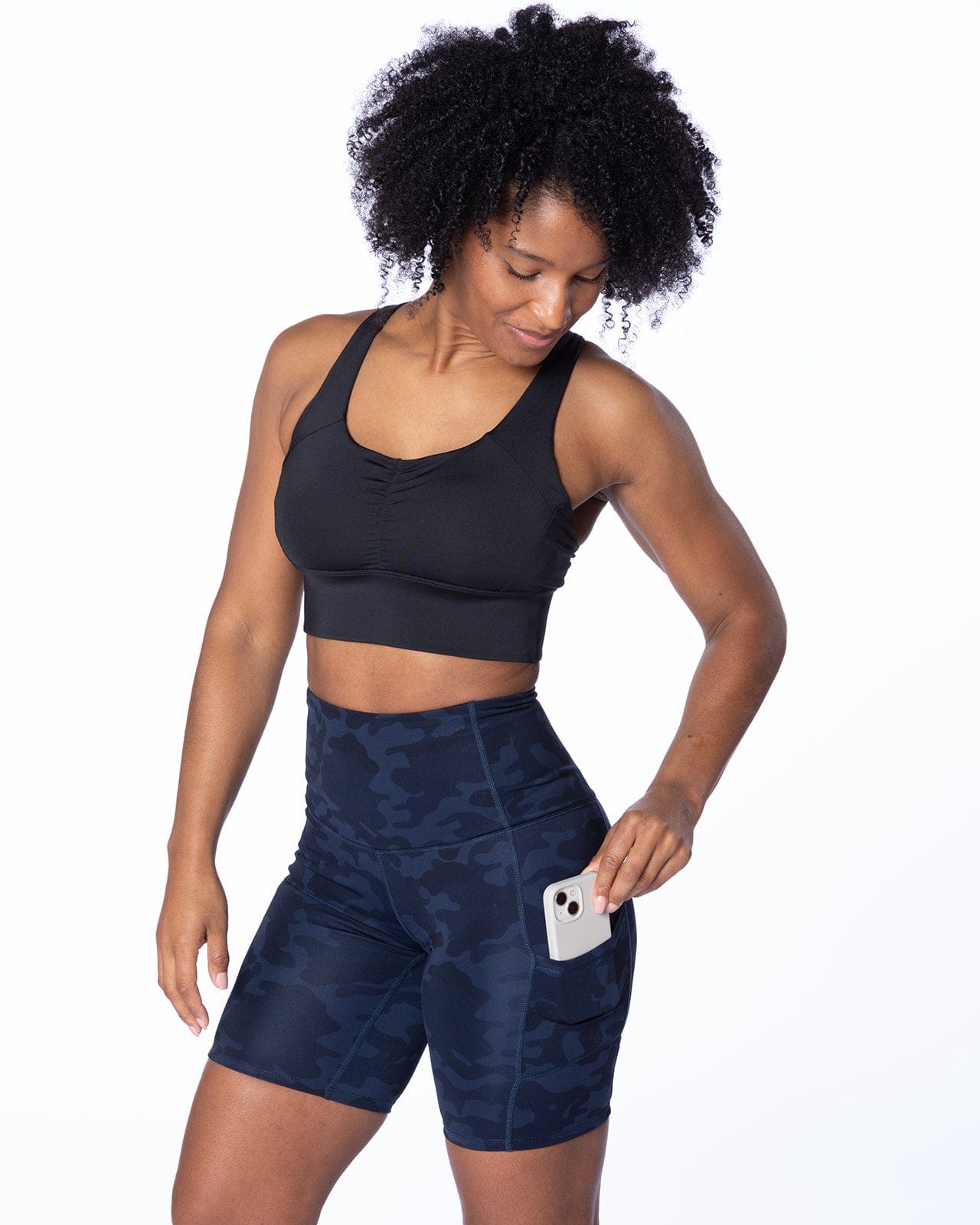 Handful Hi Five Pocketed High - Waist Bike Short - Looker (Navy/Black Camo) | Handful | Evolve Fit Wear