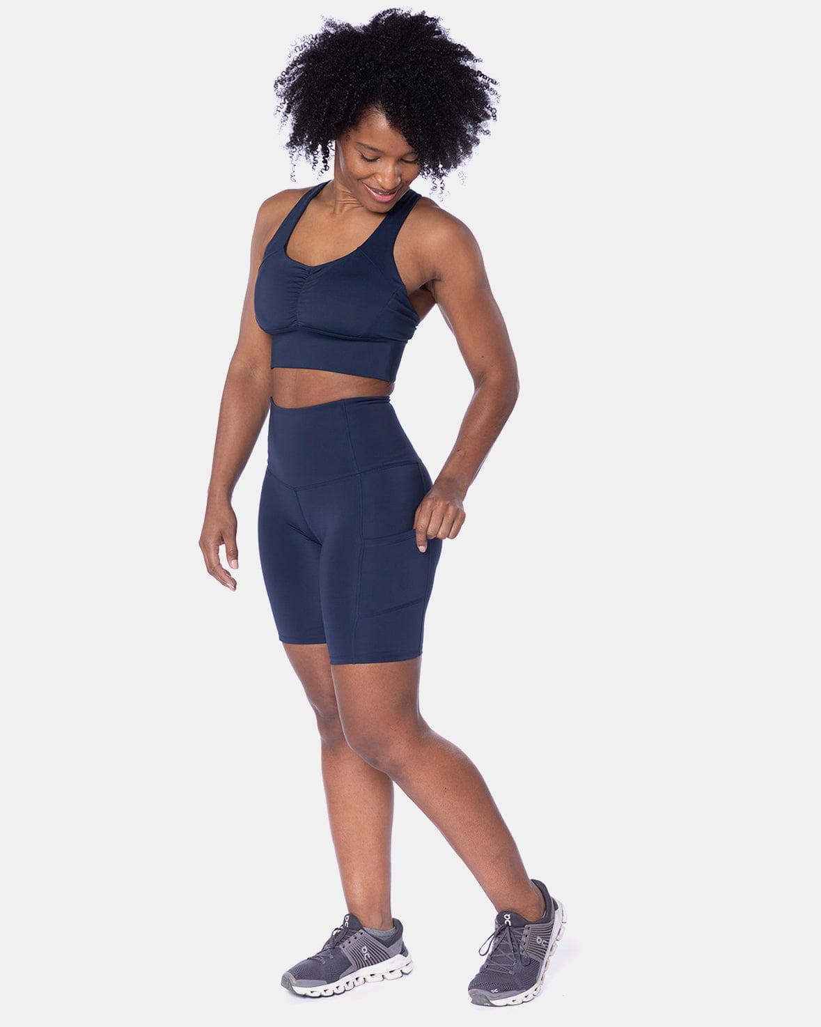 Handful Hi Five Pocketed High - Waist Bike Short - Night Swim Navy | Handful | Evolve Fit Wear