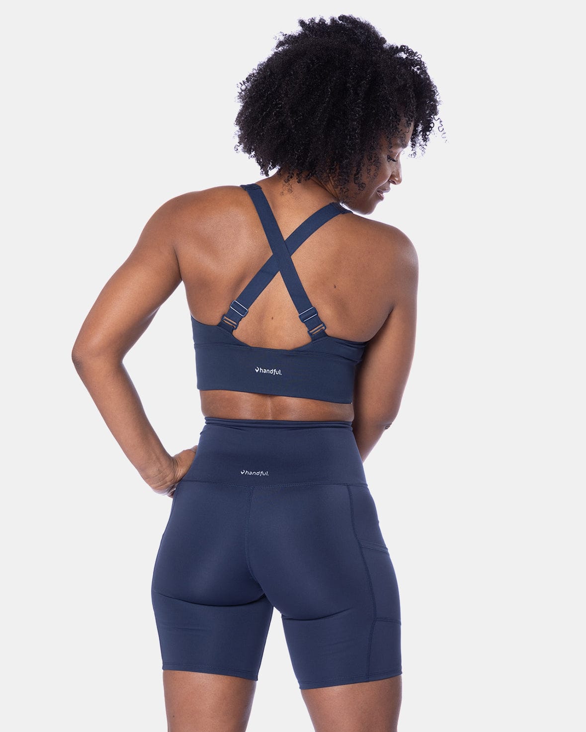Handful Hi Five Pocketed High - Waist Bike Short - Night Swim Navy | Handful | Evolve Fit Wear