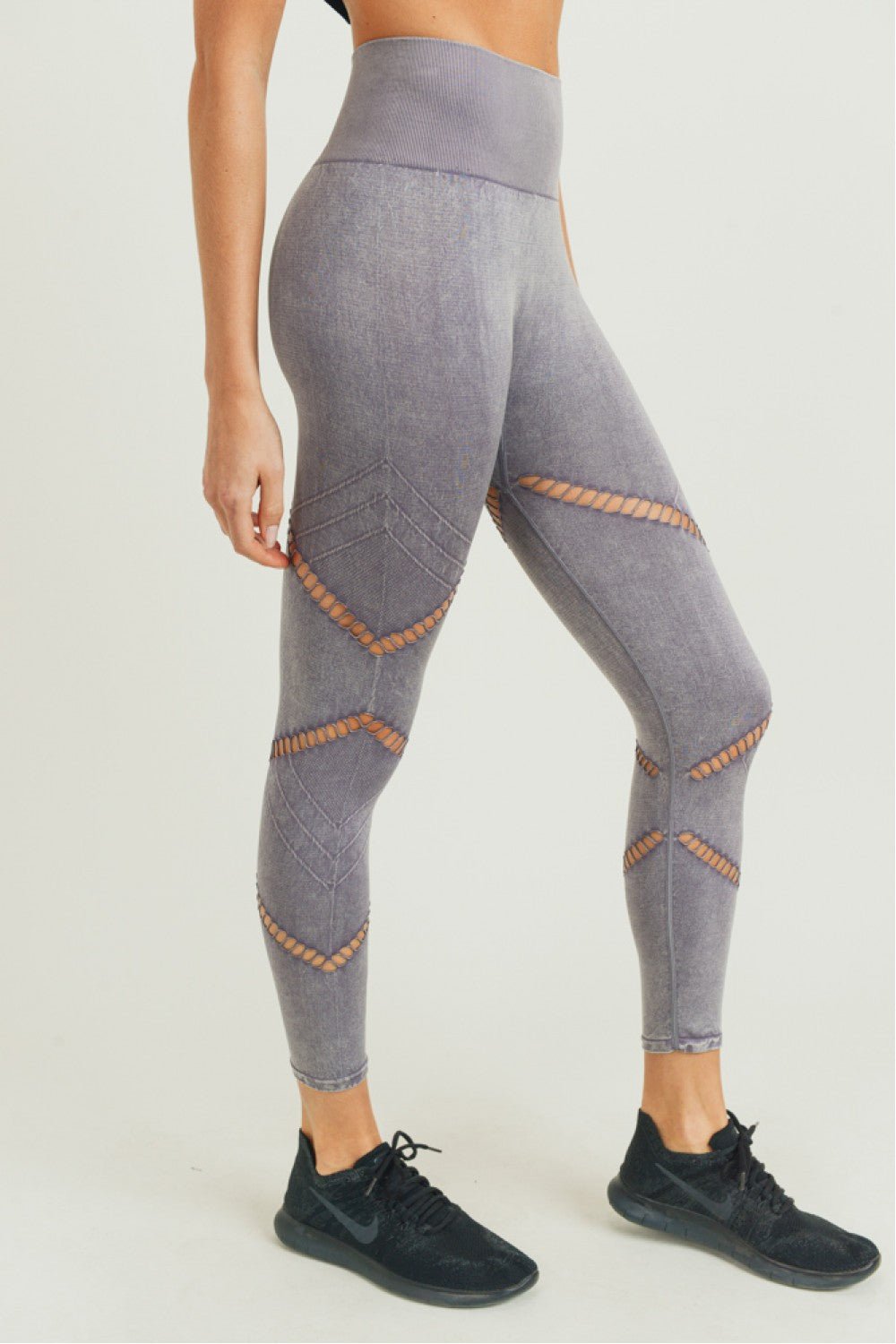 Mono B Zig Zag Perforated Mineral Wash Seamless Leggings | Mono B | Evolve Fit Wear
