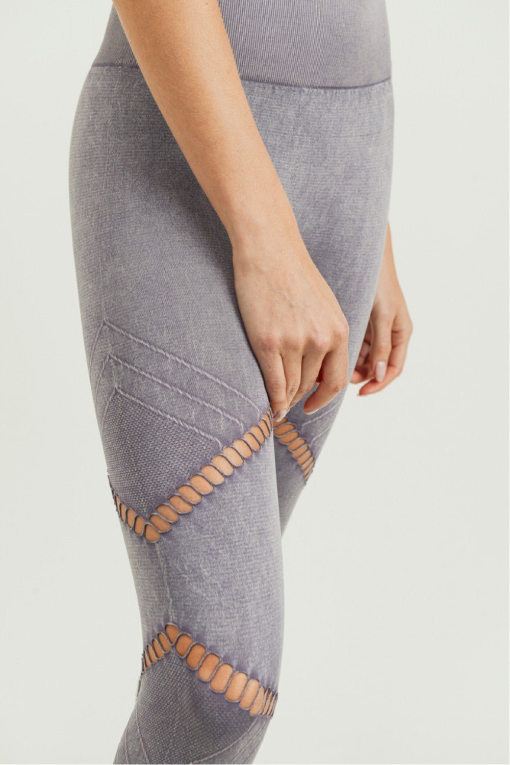 Mono B Zig Zag Perforated Mineral Wash Seamless Leggings | Mono B | Evolve Fit Wear