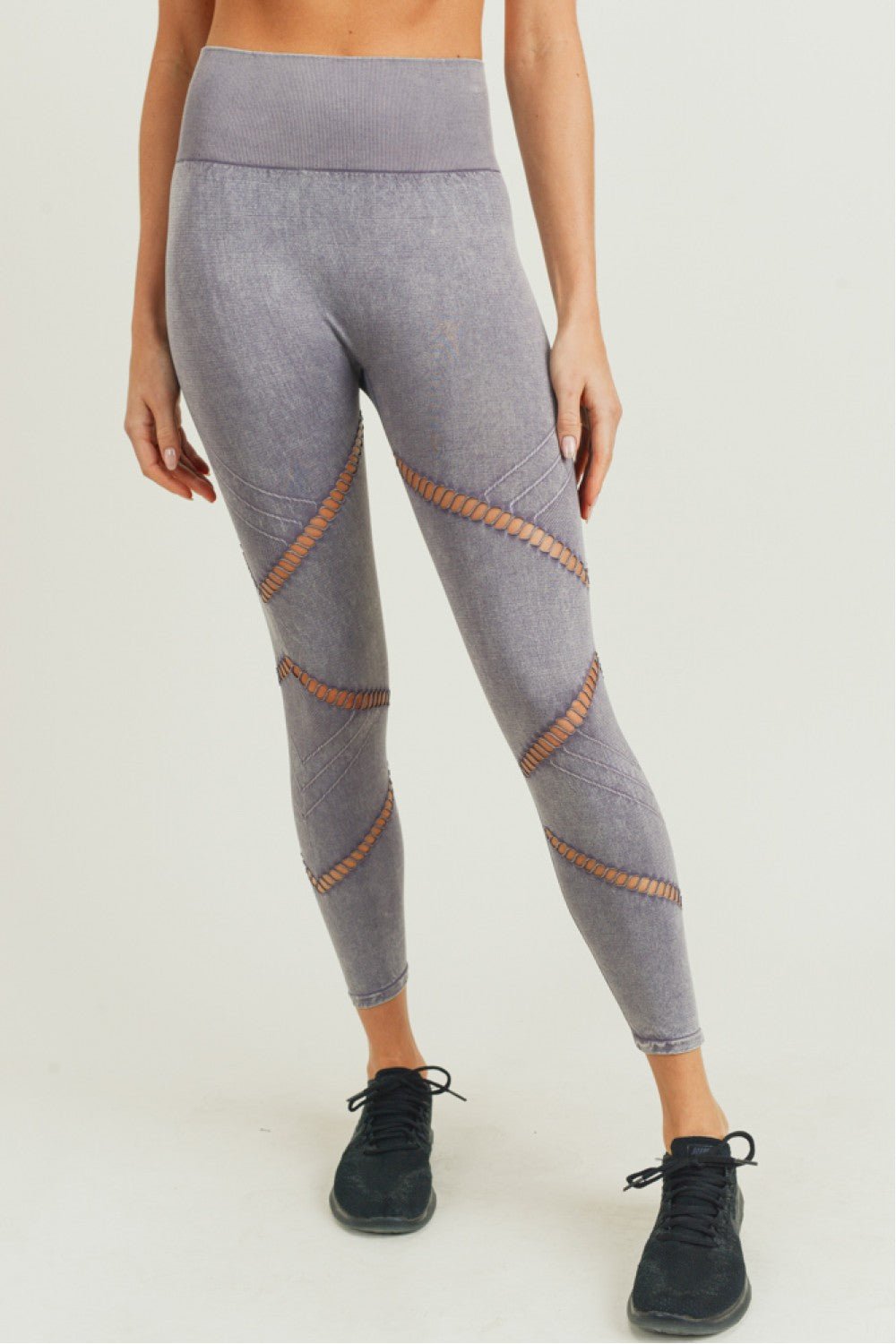 Mono B Zig Zag Perforated Mineral Wash Seamless Leggings | Mono B | Evolve Fit Wear