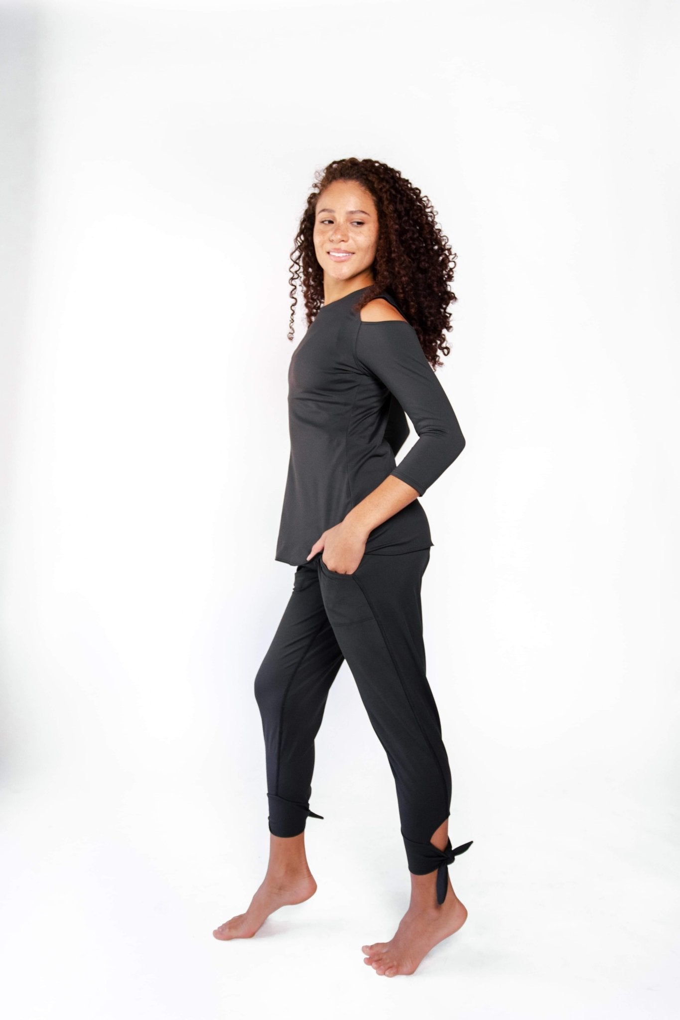 Open Shoulder Top in Jet Black | Yoga Democracy | Evolve Fit Wear