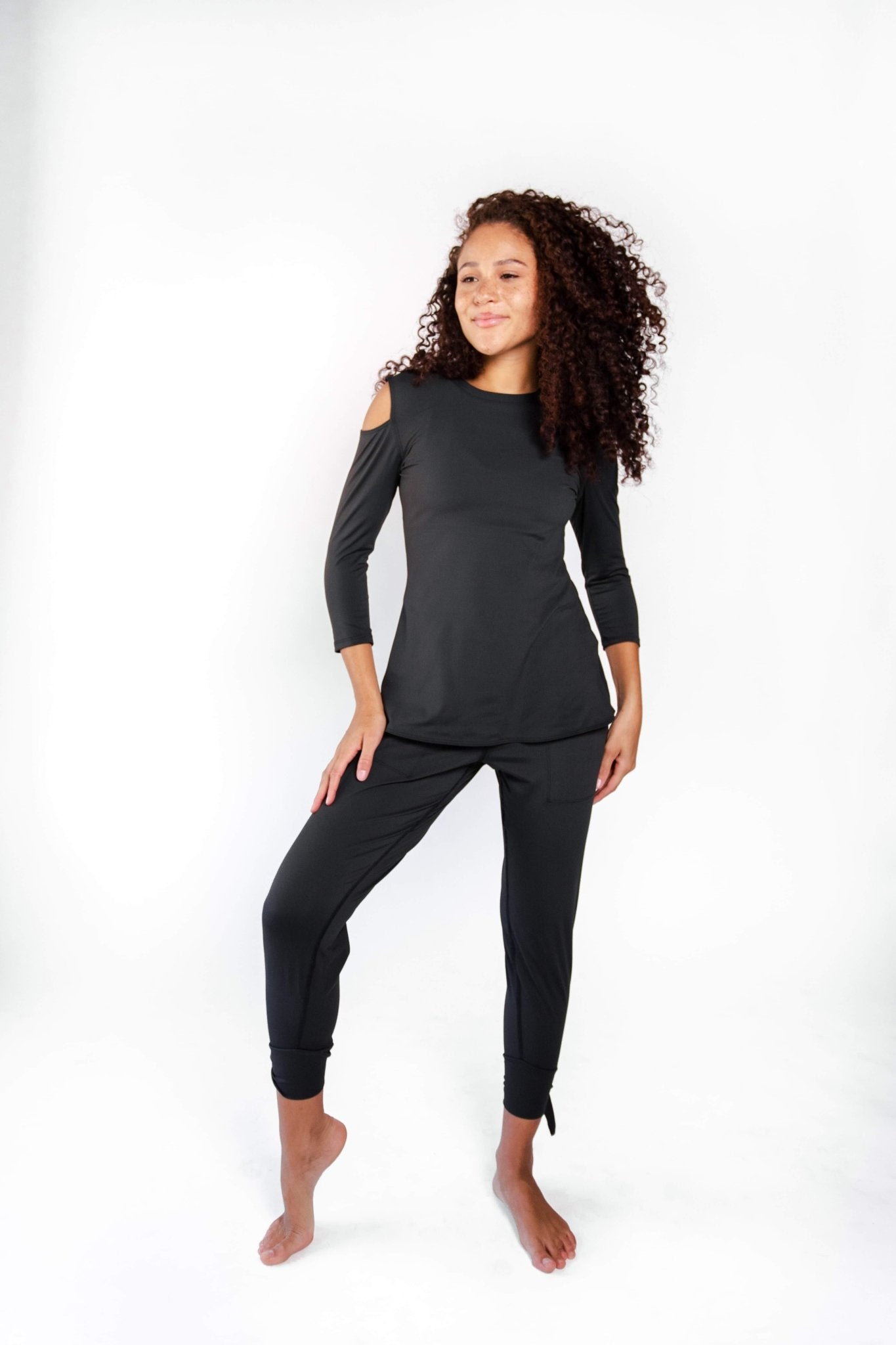 Open Shoulder Top in Jet Black | Yoga Democracy | Evolve Fit Wear