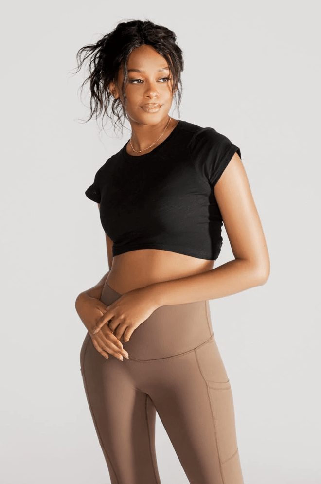 PopFlex City Crop Tee - Black | PopFlex Active | Evolve Fit Wear