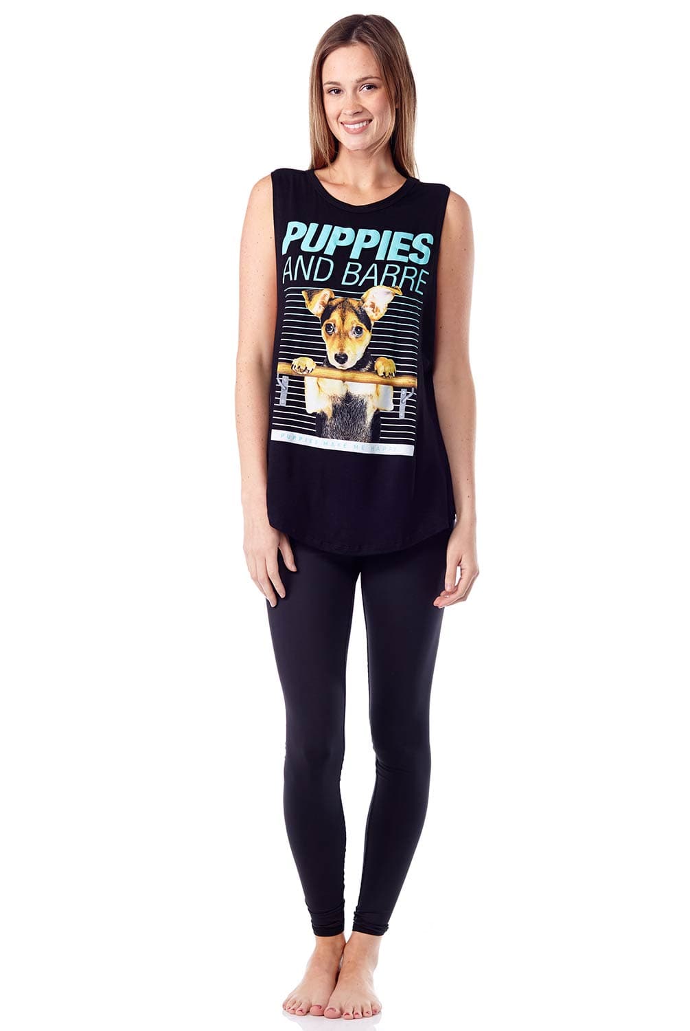 PUPPIES Puppies & Barre Sleeveless Tee | Puppies Make Me Happy | Evolve Fit Wear